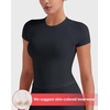 image:imageYEOREO Ease Women Workout Tops Slim Fitted Crewneck Short Sleeve Shirts Casual Stretchy Running Gym Yoga Crop TopBlack