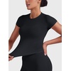 image:imageYEOREO Ease Women Workout Tops Slim Fitted Crewneck Short Sleeve Shirts Casual Stretchy Running Gym Yoga Crop TopBlack