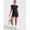 image:imageYEOREO Ease Women Workout Tops Slim Fitted Crewneck Short Sleeve Shirts Casual Stretchy Running Gym Yoga Crop TopBlack