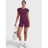 image:imageYEOREO Ease Women Workout Tops Slim Fitted Crewneck Short Sleeve Shirts Casual Stretchy Running Gym Yoga Crop TopBlack Cherry