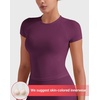 image:imageYEOREO Ease Women Workout Tops Slim Fitted Crewneck Short Sleeve Shirts Casual Stretchy Running Gym Yoga Crop TopBlack Cherry