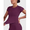 image:imageYEOREO Ease Women Workout Tops Slim Fitted Crewneck Short Sleeve Shirts Casual Stretchy Running Gym Yoga Crop TopBlack Cherry