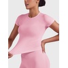 image:imageYEOREO Ease Women Workout Tops Slim Fitted Crewneck Short Sleeve Shirts Casual Stretchy Running Gym Yoga Crop TopPink