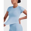 image:imageYEOREO Ease Women Workout Tops Slim Fitted Crewneck Short Sleeve Shirts Casual Stretchy Running Gym Yoga Crop TopSky Bule