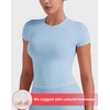 image:imageYEOREO Ease Women Workout Tops Slim Fitted Crewneck Short Sleeve Shirts Casual Stretchy Running Gym Yoga Crop TopSky Bule