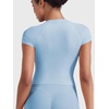image:imageYEOREO Ease Women Workout Tops Slim Fitted Crewneck Short Sleeve Shirts Casual Stretchy Running Gym Yoga Crop TopSky Bule