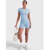 image:imageYEOREO Ease Women Workout Tops Slim Fitted Crewneck Short Sleeve Shirts Casual Stretchy Running Gym Yoga Crop TopSky Bule