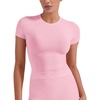 image:imageYEOREO Ease Women Workout Tops Slim Fitted Crewneck Short Sleeve Shirts Casual Stretchy Running Gym Yoga Crop TopPink