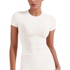 image:imageYEOREO Ease Women Workout Tops Slim Fitted Crewneck Short Sleeve Shirts Casual Stretchy Running Gym Yoga Crop TopWhite