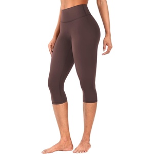 image:imageYEOREO Ease Womens Workout Capri Leggings 17 No Front Seam High Waisted Hidden Scrunch Gym Yoga PantsChocolate
