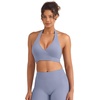 image:imageYEOREO CoreFlex Halter Sports Bras for Women Backless Padded Workout V Neck Bra Ajustable Straps Ballet Wrap Tie Gym Yoga TopGranite Blue