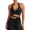 image:imageYEOREO CoreFlex Halter Sports Bras for Women Backless Padded Workout V Neck Bra Ajustable Straps Ballet Wrap Tie Gym Yoga TopBlack