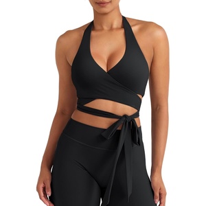 image:imageYEOREO CoreFlex Halter Sports Bras for Women Backless Padded Workout V Neck Bra Ajustable Straps Ballet Wrap Tie Gym Yoga TopBlack