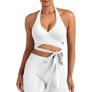 image:imageYEOREO CoreFlex Halter Sports Bras for Women Backless Padded Workout V Neck Bra Ajustable Straps Ballet Wrap Tie Gym Yoga TopWhite