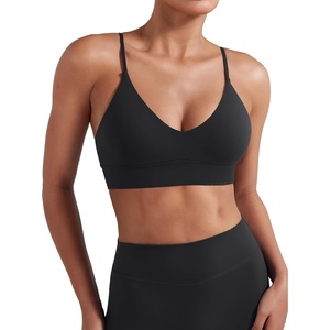 image:imageYEOREO LuxFlow Sports Bras for Women V Neck Adjustable Thin Straps Padded Workout Yoga Top Basic Wireless CamisoleBlack