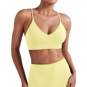 image:imageYEOREO LuxFlow Sports Bras for Women V Neck Adjustable Thin Straps Padded Workout Yoga Top Basic Wireless CamisoleMilk Yellow