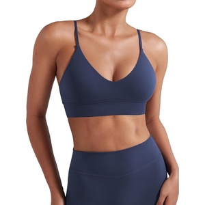 image:imageYEOREO LuxFlow Sports Bras for Women V Neck Adjustable Thin Straps Padded Workout Yoga Top Basic Wireless CamisoleNavy
