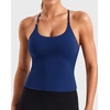 image:imageYEOREO LuxFlow Womens Twist Back Workout Tank Top Strappy Padded Impact Halter Yoga Athletic Bra U Neck Pilates CamisoleInk Blue