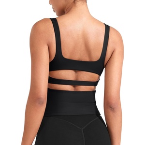 image:imageYEOREO CoreFlex Workout Tank Tops Women Open Back Built in Bra Longline Yoga Crop Top Gym Backless Padded CamisoleBlack