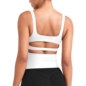 image:imageYEOREO CoreFlex Workout Tank Tops Women Open Back Built in Bra Longline Yoga Crop Top Gym Backless Padded CamisoleWhite