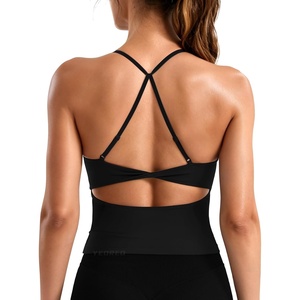 image:imageYEOREO LuxFlow Womens Twist Back Workout Tank Top Strappy Padded Impact Halter Yoga Athletic Bra U Neck Pilates CamisoleBlack