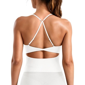 image:imageYEOREO LuxFlow Womens Twist Back Workout Tank Top Strappy Padded Impact Halter Yoga Athletic Bra U Neck Pilates CamisoleWhite