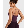 image:imageYEOREO LuxFlow Womens Workout Tank Top with Bra Pads Twist Front Straps Summer Seamless Camisole Shirts Longline Sports BrasBlack Cherry