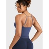 image:imageYEOREO LuxFlow Womens Workout Tank Top with Bra Pads Twist Front Straps Summer Seamless Camisole Shirts Longline Sports BrasBlue Gray