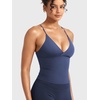 image:imageYEOREO LuxFlow Womens Workout Tank Top with Bra Pads Twist Front Straps Summer Seamless Camisole Shirts Longline Sports BrasBlue Gray