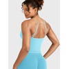 image:imageYEOREO LuxFlow Womens Workout Tank Top with Bra Pads Twist Front Straps Summer Seamless Camisole Shirts Longline Sports BrasLight Blue