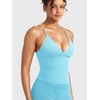 image:imageYEOREO LuxFlow Womens Workout Tank Top with Bra Pads Twist Front Straps Summer Seamless Camisole Shirts Longline Sports BrasLight Blue