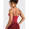 image:imageYEOREO LuxFlow Womens Workout Tank Top with Bra Pads Twist Front Straps Summer Seamless Camisole Shirts Longline Sports BrasRed