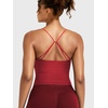 image:imageYEOREO LuxFlow Womens Workout Tank Top with Bra Pads Twist Front Straps Summer Seamless Camisole Shirts Longline Sports BrasRed