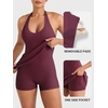 image:imageYEOREO CoreFlex Women Halter Neck Tennis Dress Backless Built in Shorts Golf Athletic Dresses with Pockets Workout Mini DressWine Red