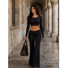 image:imageYEOREO Ease Womens Low Rise Straight Leggings Bottoms Workout No Front Seam 31533 Wide Leg Gym Yoga PantsBlack