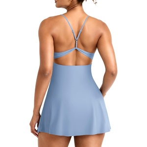 image:imageYEOREO CoreFlex Women Tennis Dress Built in Shorts and Bra with Pockets Workout Gym Golf OutfitsBlue Gray