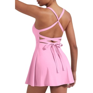 image:imageYEOREO CoreFlex Womens Tennis Dress Built in Shorts Pocket Padded Bras Workout Skirts Backless Tie Golf DressPink