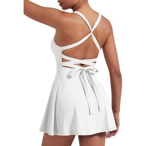 image:imageYEOREO CoreFlex Womens Tennis Dress Built in Shorts Pocket Padded Bras Workout Skirts Backless Tie Golf DressWhite