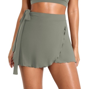 image:imageYEOREO Ease Womens Ballet Wrap Skirt Tie Active Mini Skort with Shorts Tennis Athletic Skirts for Yoga Pilates WorkoutGray Green