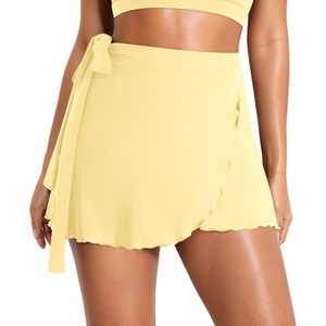 image:imageYEOREO Ease Womens Ballet Wrap Skirt Tie Active Mini Skort with Shorts Tennis Athletic Skirts for Yoga Pilates WorkoutMilk Yellow