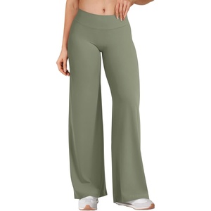 image:imageYEOREO Ease Womens Low Rise Straight Leggings Bottoms Workout No Front Seam 31533 Wide Leg Gym Yoga PantsArmy Green