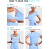 image:imageYEOREO Ease Women Pilates Wrap Top Short Sleeve Tie Ballet Shirt Y2k Deep V Neck Yoga Workout TopsAiry Blue