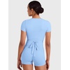 image:imageYEOREO Ease Women Pilates Wrap Top Short Sleeve Tie Ballet Shirt Y2k Deep V Neck Yoga Workout TopsAiry Blue