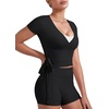 image:imageYEOREO Ease Women Pilates Wrap Top Short Sleeve Tie Ballet Shirt Y2k Deep V Neck Yoga Workout TopsBlack