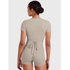 image:imageYEOREO Ease Women Pilates Wrap Top Short Sleeve Tie Ballet Shirt Y2k Deep V Neck Yoga Workout TopsLight Sand