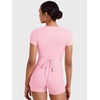 image:imageYEOREO Ease Women Pilates Wrap Top Short Sleeve Tie Ballet Shirt Y2k Deep V Neck Yoga Workout TopsPink