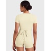 image:imageYEOREO Ease Women Pilates Wrap Top Short Sleeve Tie Ballet Shirt Y2k Deep V Neck Yoga Workout TopsVanilla