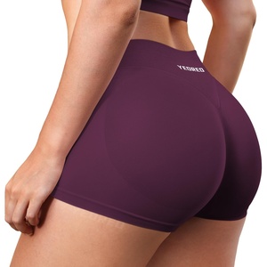 image:imageYEOREO LuxFlow Workout Shorts Women Low Rise 25 Squat Proof Seamless Gym Volleyball Booty ShortsBlack Cherry