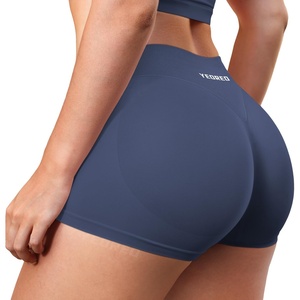 image:imageYEOREO LuxFlow Workout Shorts Women Low Rise 25 Squat Proof Seamless Gym Volleyball Booty ShortsBlue Gray