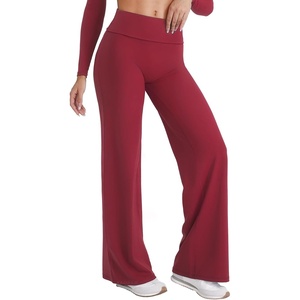 image:imageYEOREO SoftHue Straight Leg Leggings Women Fold Over Wide Leg Pants 315 Eddiy Casual Gym Workout SweatpantsAnchor Red